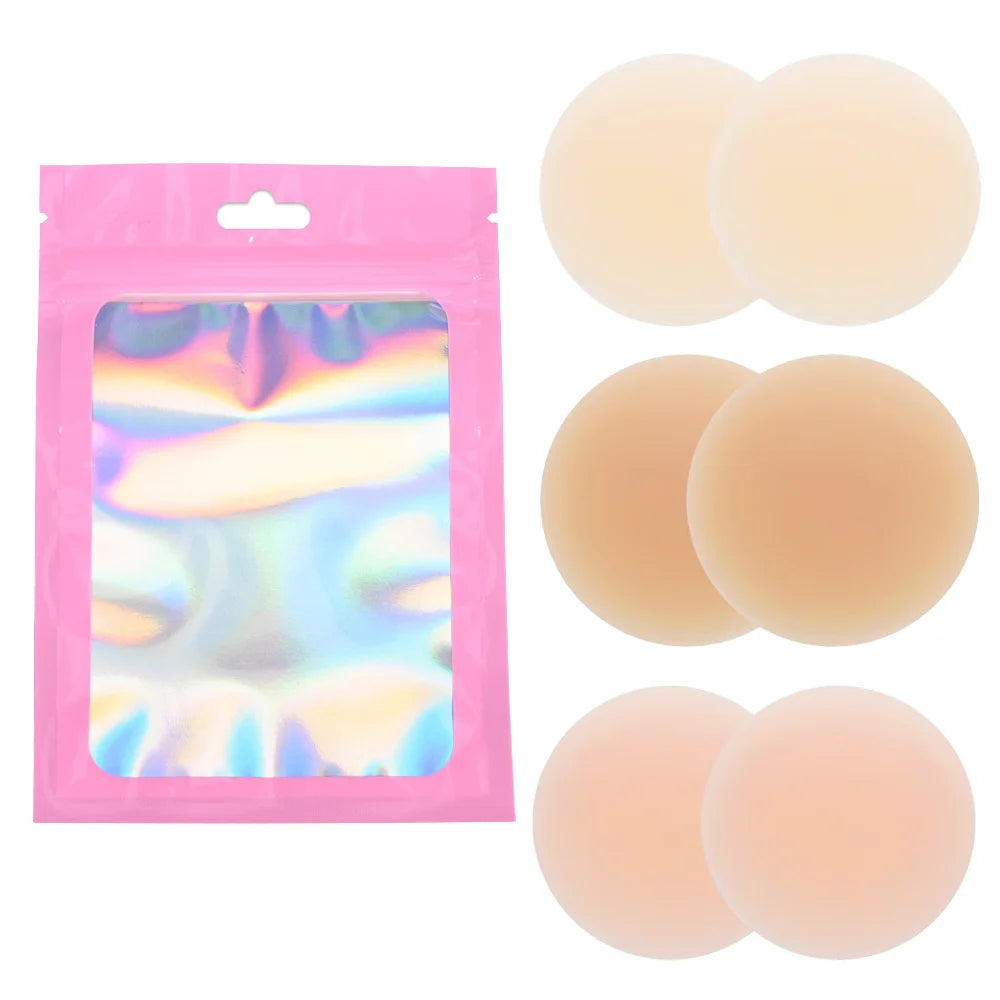 No Show Nipple Cover Reusable Silicone Nipple Pasties Adhesive Stick on Bra Breast Petals With Laser Bag For Women