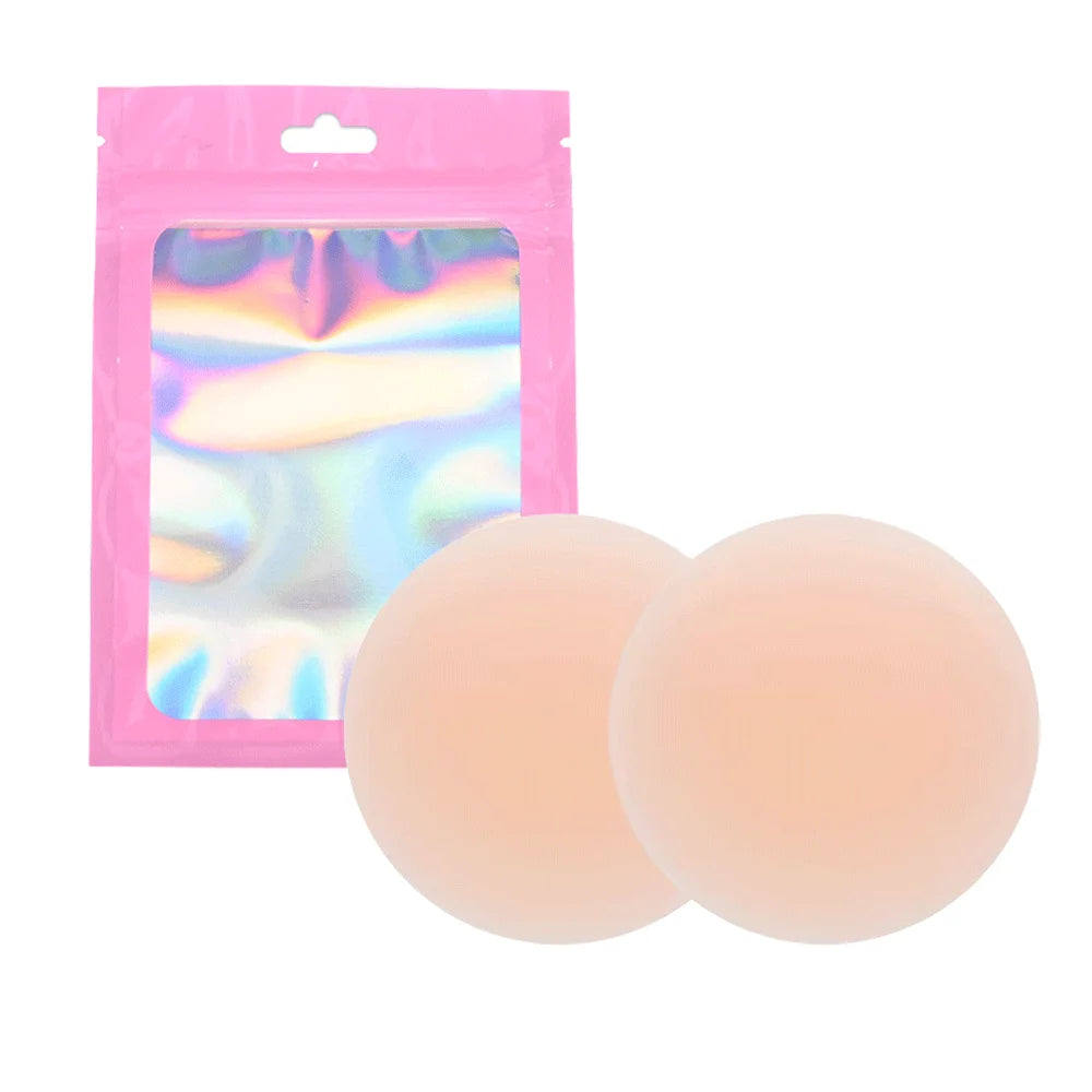No Show Nipple Cover Reusable Silicone Nipple Pasties Adhesive Stick on Bra Breast Petals With Laser Bag For Women